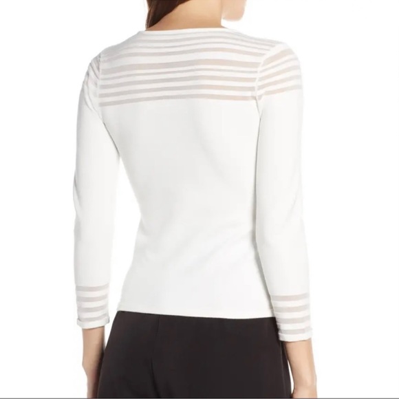 Eliza J Ivory Mesh Insert 3/4 Sleeves Knit Top- New With Tag - Size Medium - Picture 2 of 14